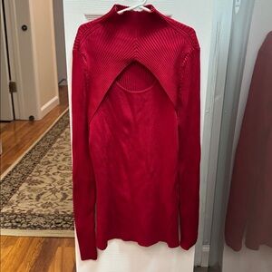White House Black Market knit ribbed cut-out mock neck sweater in red